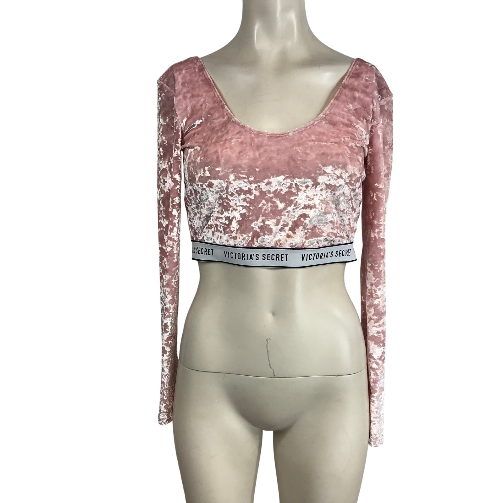 Victoria's Secret Pink Velvet Crushed Long Sleeve Crop Top Banded Bottom Size M